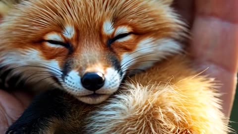 Adorable Baby Fox Cuddled in a Human Palm: The Cutest AI Animation!