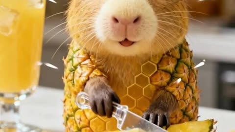 Funny animals cutting fruits