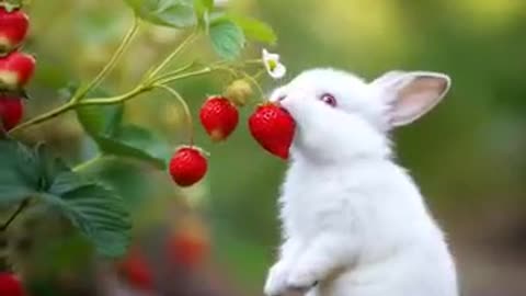 Berry Delightful! 🍓 Cute Bunny Enjoys a Tasty Treat and Melts Hearts! 💕🐰
