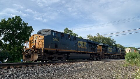 CSX Trains 5363, 5257, and 955 head West on the mainline