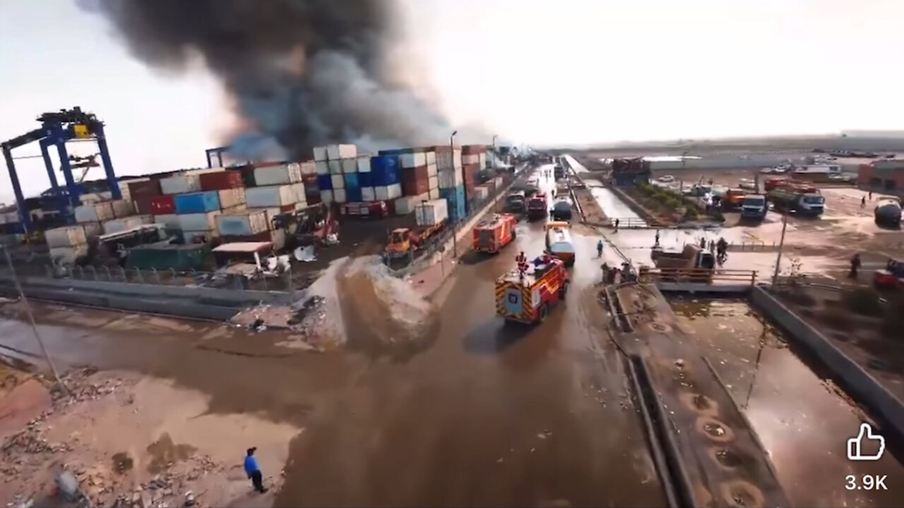Short flight over the port in Iran - after the devastating explosion.