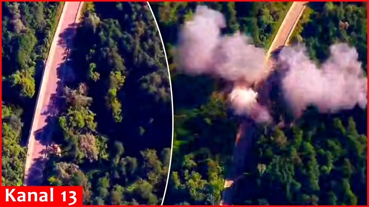 A bridge used for transporting equipment and manpower to invaders is blown up in Russia’s Bryansk