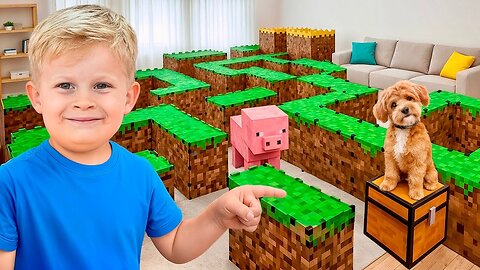 Oliver and Minecraft Style Maze Adventure for Kids