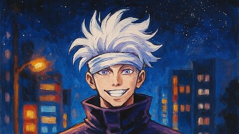 🎨 LIVE: Painting GOJO SATORU from Jujutsu Kaisen in a Cyberpunk Cityscape
