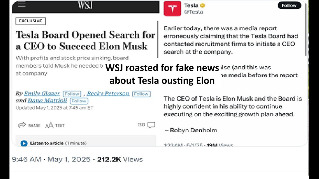 WSJ false article about Tesla Board trying to replace Elon