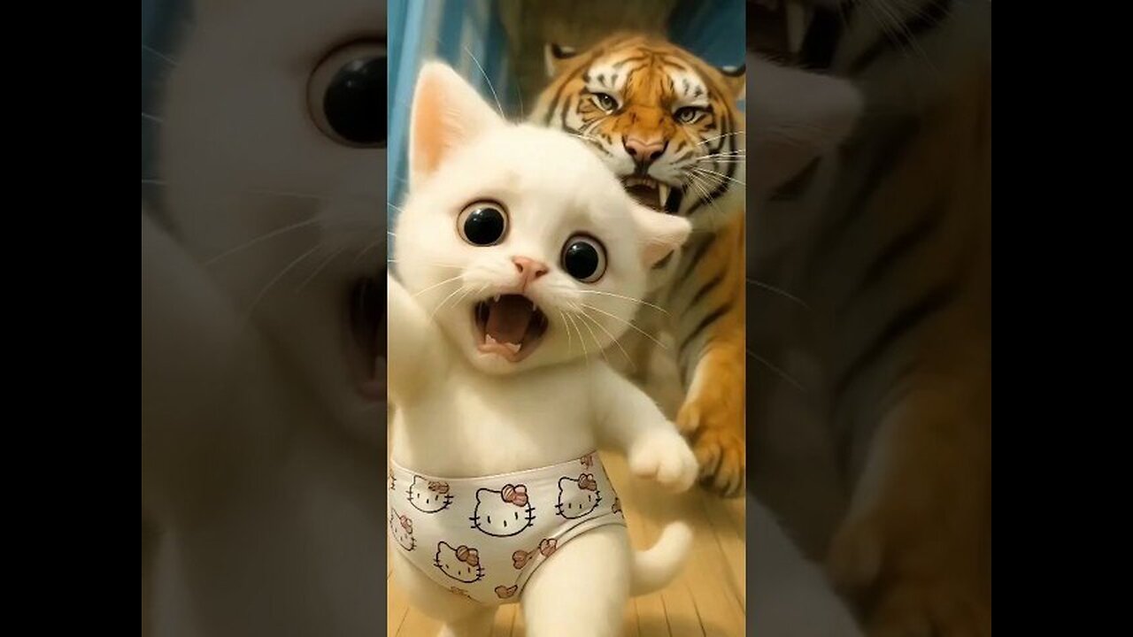 Cute Kitten’s Selfie Turns Into a Tiger Attack! 😸🦁 AI cat cartoon