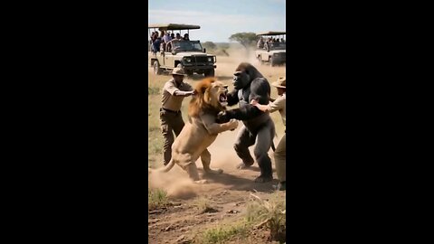 terrible fight between lion and gorilla