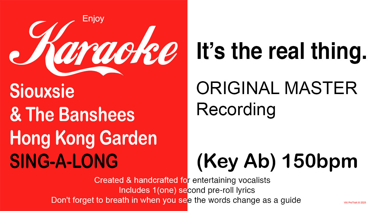 Siouxsie & The Banshees - Hong Kong Garden - SING-A-LONG - (Key Ab) 150bpm (2025) Karaoke