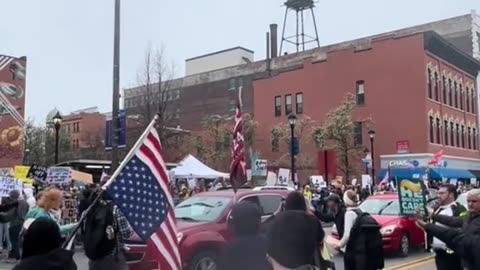 Contentious moments between Trump supporter and hands off protesters in Cleveland