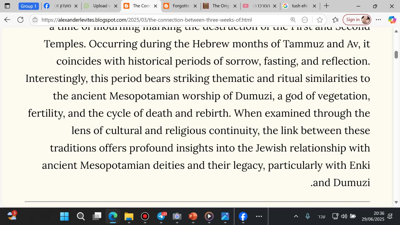 The Connection Between the “Three Weeks” of Mourning in Judaism and the Worship of Dumuzi