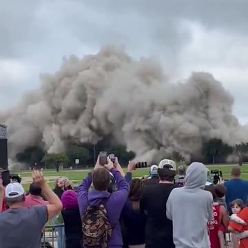 This is a controlled demolition of Capital One Tower in Lake Charles, LA.