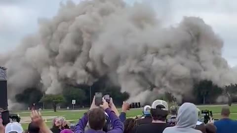 This is a controlled demolition of Capital One Tower in Lake Charles, LA.