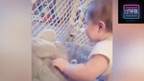 Babies play with a cat