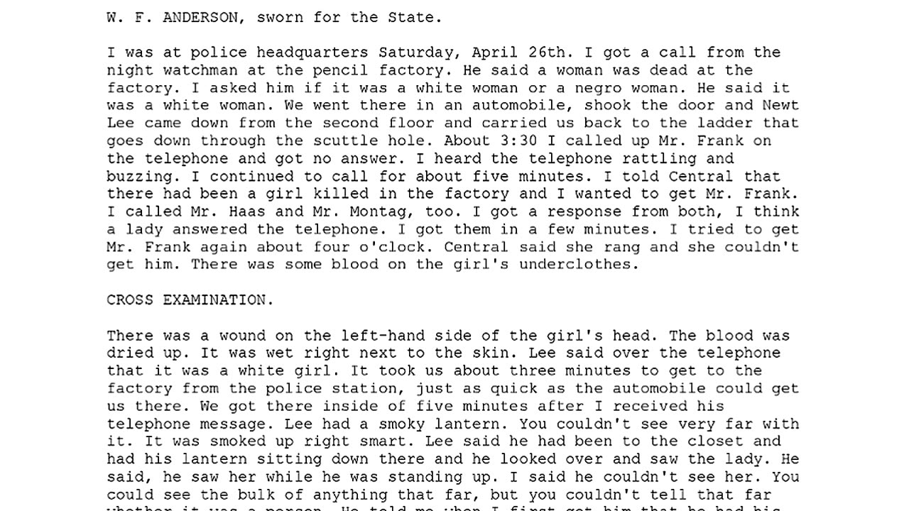 W F ANDERSON, Sworn In For The State, 19th To Testify