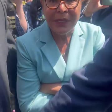 Mayor Karen Bass arrives at MacArthur Park in Los Angeles, where federal agents are raiding