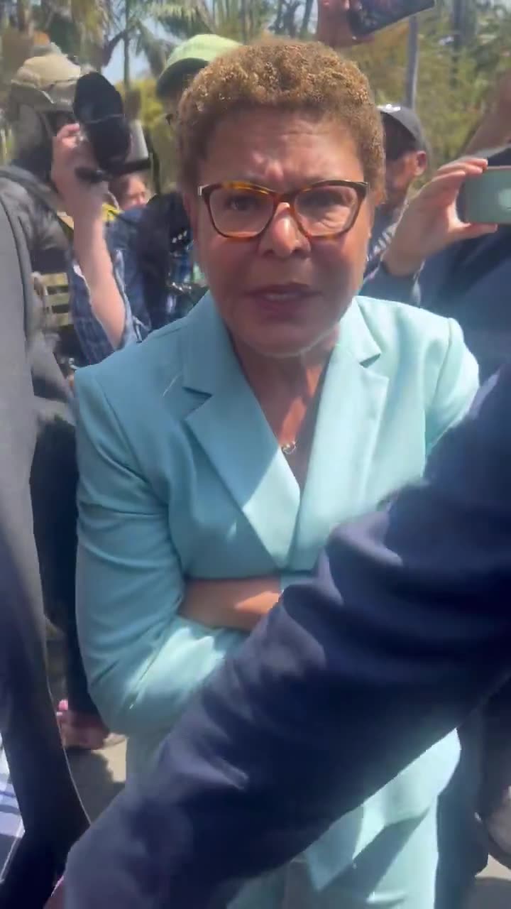 Mayor Karen Bass arrives at MacArthur Park in Los Angeles, where federal agents are raiding