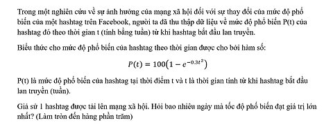 Toán 12: Trong một nghiên cứu về sự ảnh hưởng của mạng xã hội đối với sự thay đổi của mức