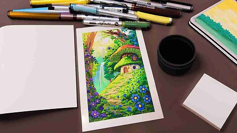 Acrylic marker hand-painted fantasy mushroom house, let's draw together #I have imagined