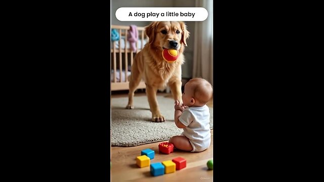 A dog play a little baby