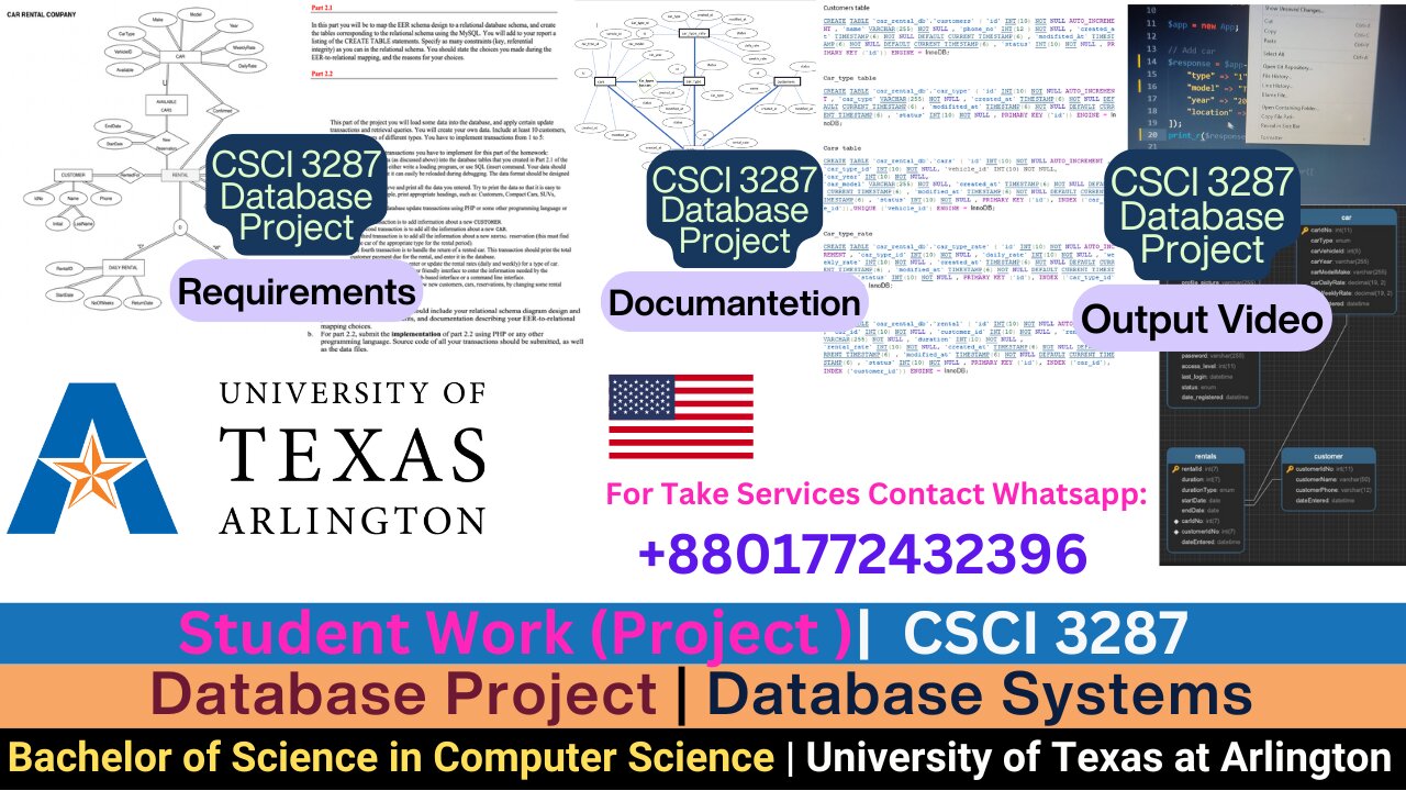 Student Work(Project)|CSCI 3287 Database System App:Car Rental DB Project Demo Work Video |UTA