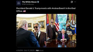 President Trump meets with Andrea Bocelli in the Oval Office while listening to Andrea Bocelli