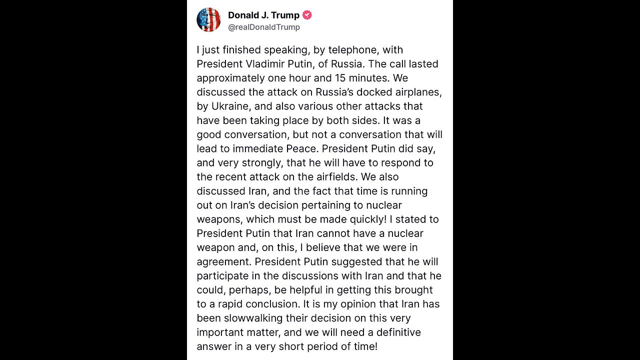 PRESIDENT TRUMP❤️🇺🇸👑🏛️🕺SPEAK WITH PRESIDENT VLADIMIR PUTIN💙🇷🇺👑🕌🤵‍♂️💫