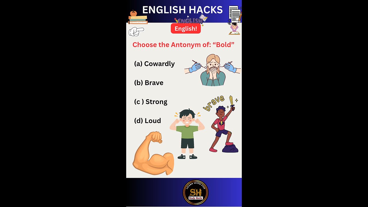 Antonyms of Bold । Answer the important vocabulary question #studyhacks123 #english #shorts #exam