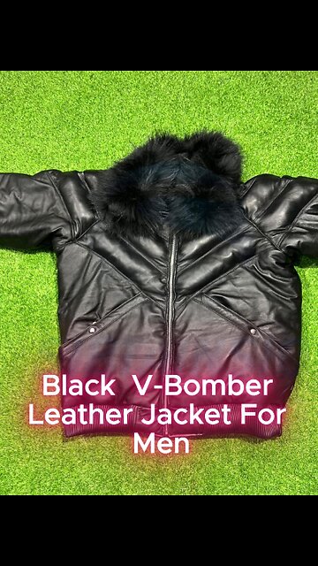 Men’s V-Bomber Jacket in Lambskin Leather with Ribbed Hem & Cuffs