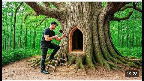I Built a Hidden Forest Shelter Inside a Giant Tree | Solo Survival Build