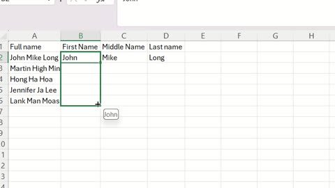 Microsoft Excel - How to separate the full name into first name, middle name, and last name