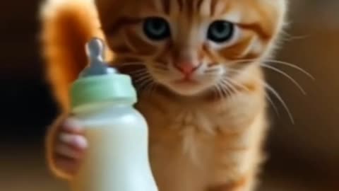 Cutest Baby Cat in a Hoodie Holding a Bottle! 🍼🐱❄️