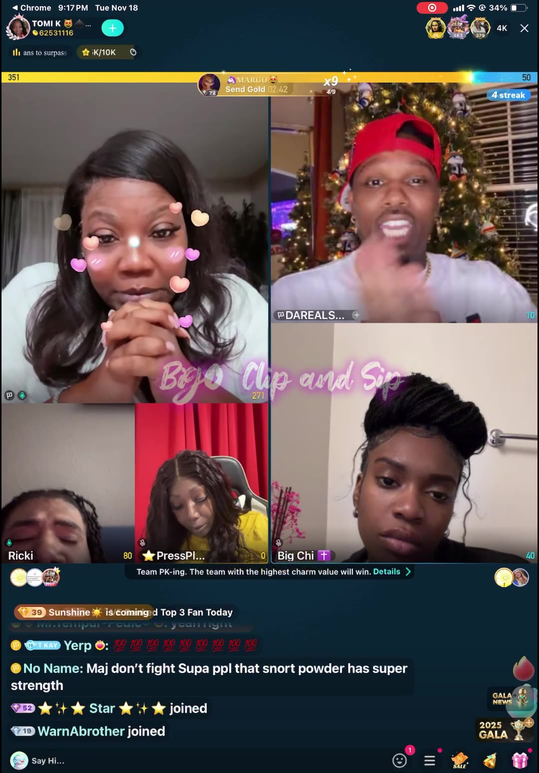 Team pk TomiKay Maj Sweets Supa Chi Shenanigans MuvaCandy 21 Pablo 11/19/25 #bigoclipandsip