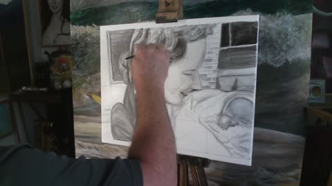 drawing/painting of mom & sister