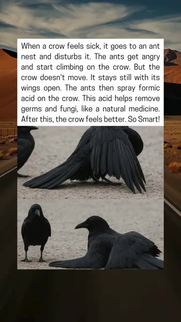 Smart Crow Uses Ants as Natural Medicine to Feel Better