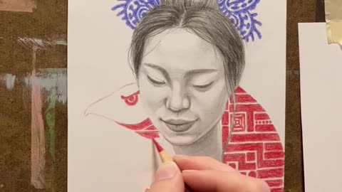 Timelapse drawing of a beautiful young lady’s portrait