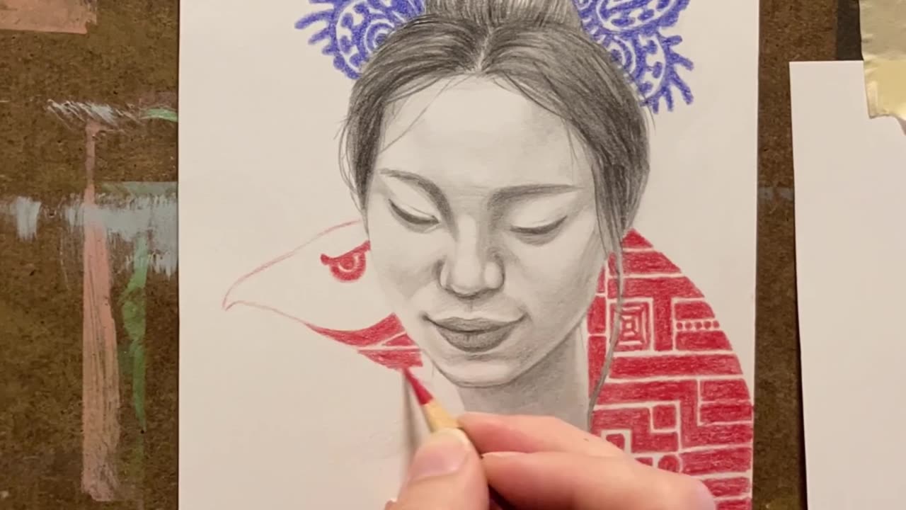 Timelapse drawing of a beautiful young lady’s portrait