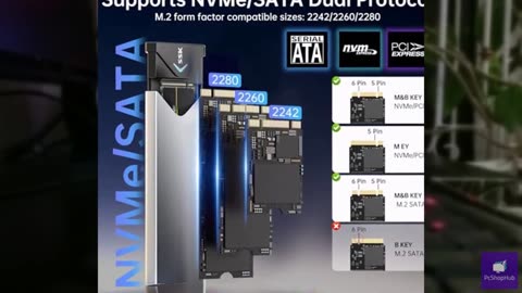 SSK M.2 NVME SATA SSD Enclosure Adapter, USB 3.2 Gen 2 (10 Gbps) to NVME PCI-E S