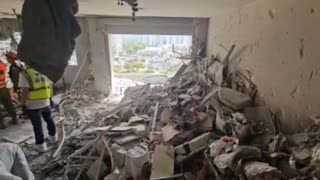 Extensive destruction in the house where the MMAD suffered a direct hit in the Petah Tikva barrage