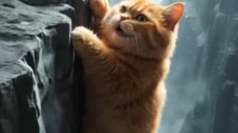 This Cat’s Hanging On for Dear Life!" 🐱🧗‍♂️