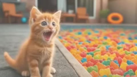 Kitten swims in Rainbow Slime pool! #cats #cutecat #funny #catlovers