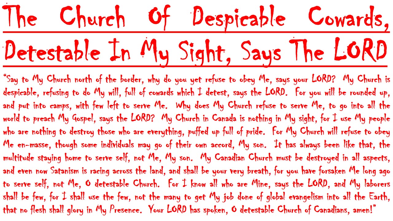 The Church Of Despicable Cowards, Detestable In My Sight, Says The LORD