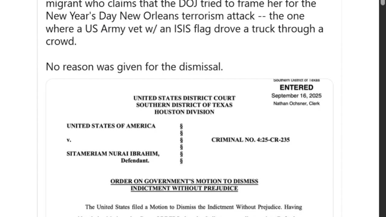 Indictment Dismissed against Saudi Migrant Who Claimed DOJ Tried to Frame Her for New Orleans Attack