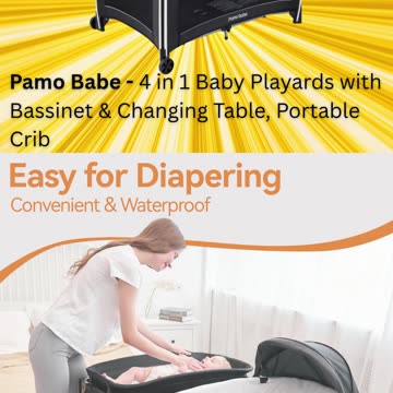 Pamo Babe 4-in-1 Playard: Portable Crib, Bassinet, Changing Table Essential