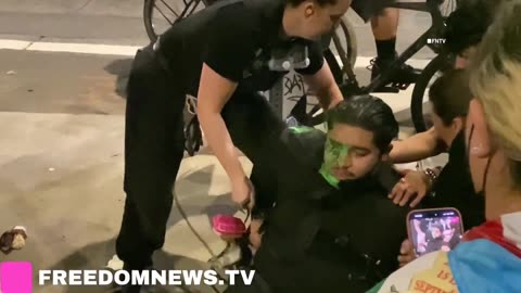 Obese ugly soyboy shot in face with beanbag