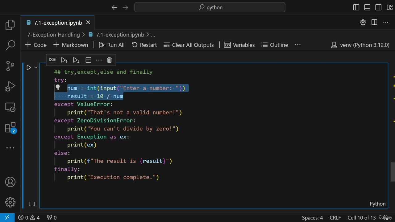 8.1 Exception Handling With try except else and finally blocks Krish Naik ML