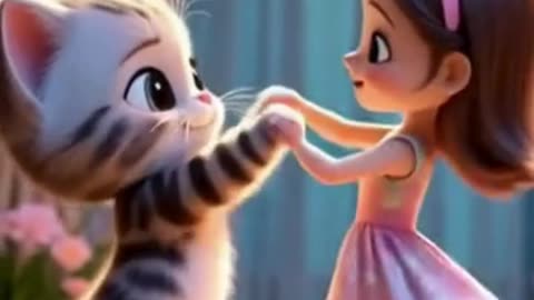 💕Cat and girl amazing dancing