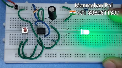 IC 555 Monostable Mode breadboard circuit by Manmohan Pal