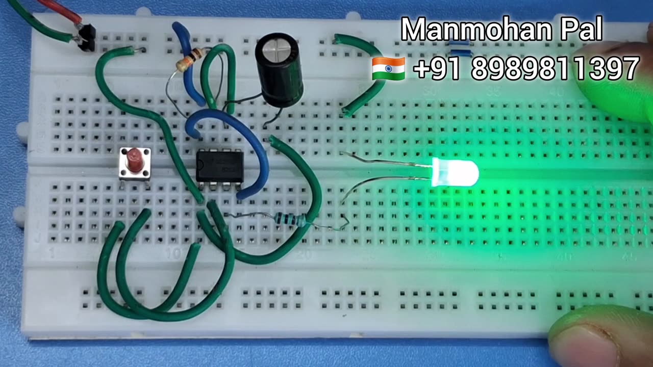 IC 555 Monostable Mode breadboard circuit by Manmohan Pal