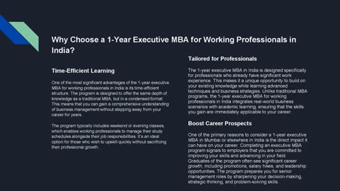 Step Up Your Career Ladder: 1 Year Executive MBA for Busy Professionals in India