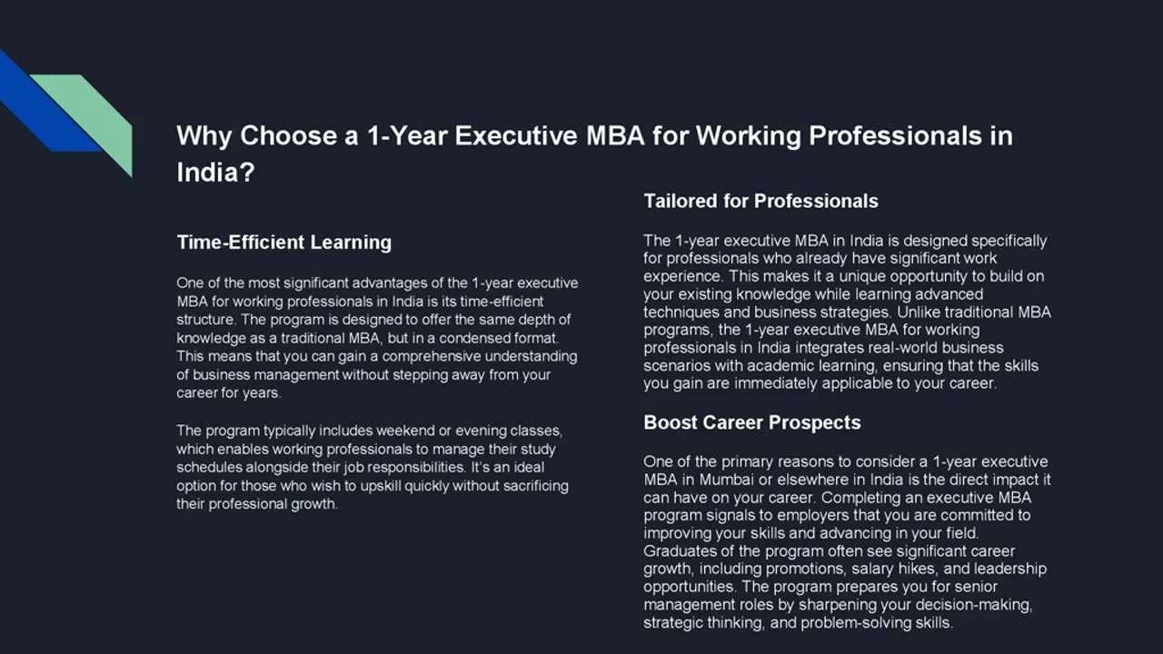 Step Up Your Career Ladder: 1 Year Executive MBA for Busy Professionals in India